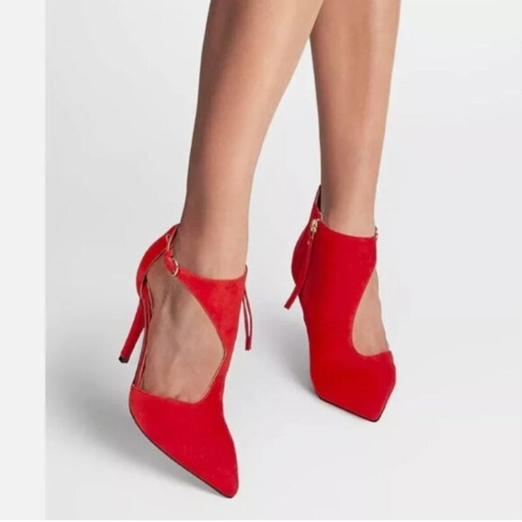Beautiisoles Bootie Women Sz 9.5 Shirley Red Suede Pump Heels Leather Side Zip - Picture 1 of 15